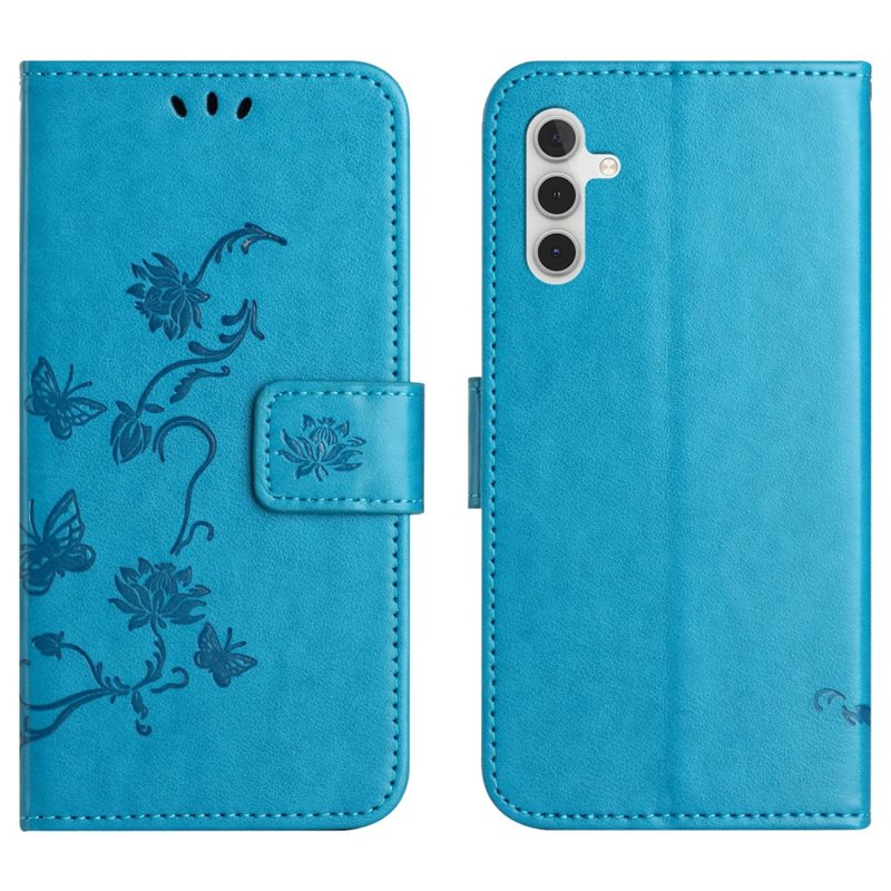 Samsung Galaxy A16 Mobilfodral med fjärilar, Blå - Fint plånboksfodral med mönster