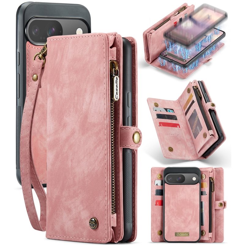 CaseMe Google Pixel 10 Rymligt plånboksfodral med många kortfack, Rosa - Mobilfodral med extra många kortplatser - Korthållare
