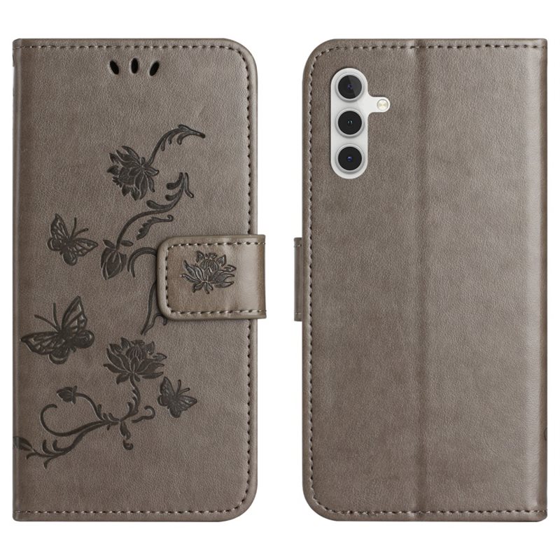 Samsung Galaxy A56 Mobilfodral med fjärilar, Grå - Fint plånboksfodral med mönster