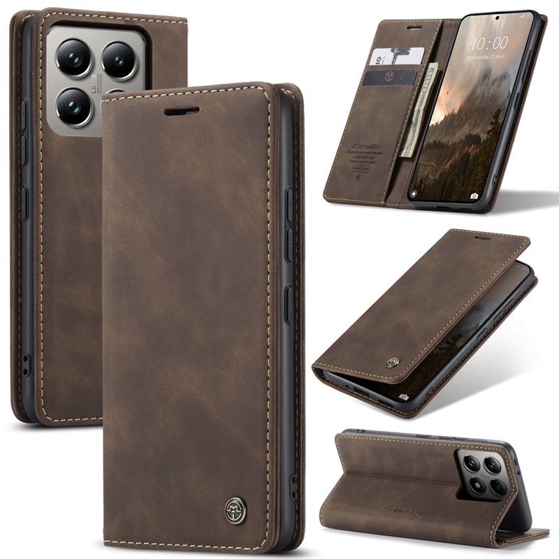 CaseMe Xiaomi 14T Pro Slimmat plånboksfodral, Brun - Tunt mobilfodral med plånbok