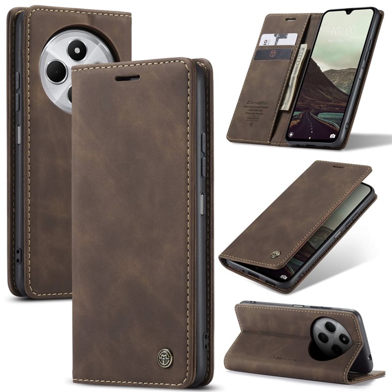 CaseMe Xiaomi Redmi 14C Slimmat plånboksfodral, Brun - Tunt mobilfodral med plånbok