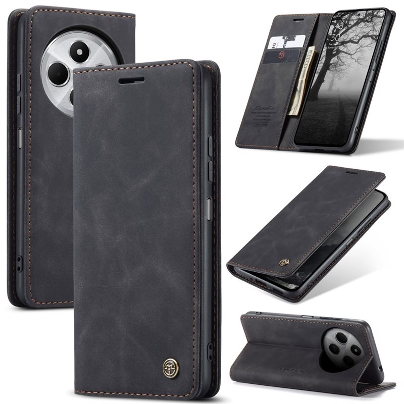 CaseMe Xiaomi Redmi 14C Slimmat plånboksfodral, Svart - Tunt mobilfodral med plånbok