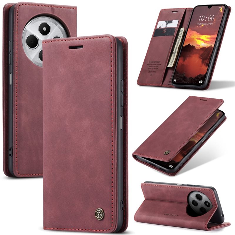 CaseMe Xiaomi Redmi 14C Slimmat plånboksfodral, Röd - Tunt mobilfodral med plånbok