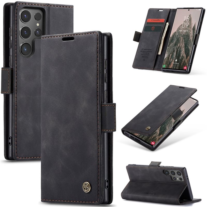 CaseMe Samsung Galaxy S25 Ultra Slimmat plånboksfodral, Svart - Tunt mobilfodral med plånbok