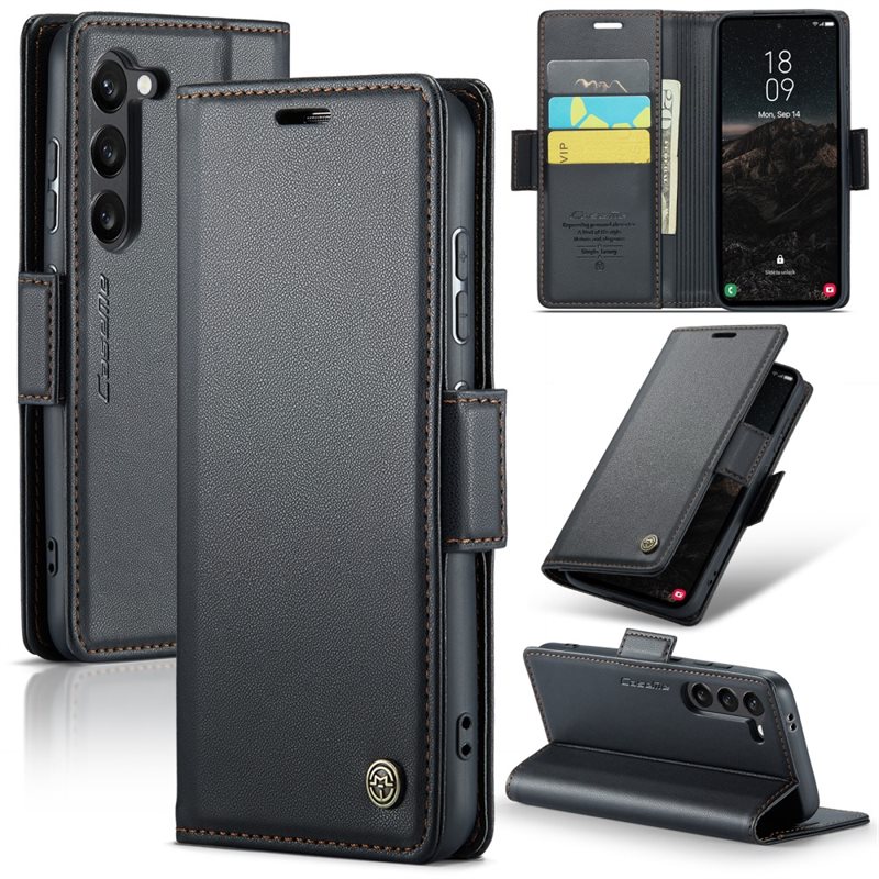 CaseMe Samsung Galaxy S25 Slimmat RFID-plånboksfodral, Svart - Tunt mobilfodral med plånbok och RFID-skydd