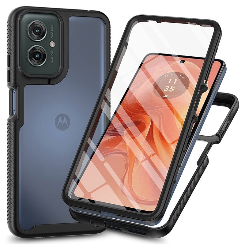 Motorola Moto G55 Mobilskal Full Protection, Svart - Heltäckande skal med integrerat skärmskydd