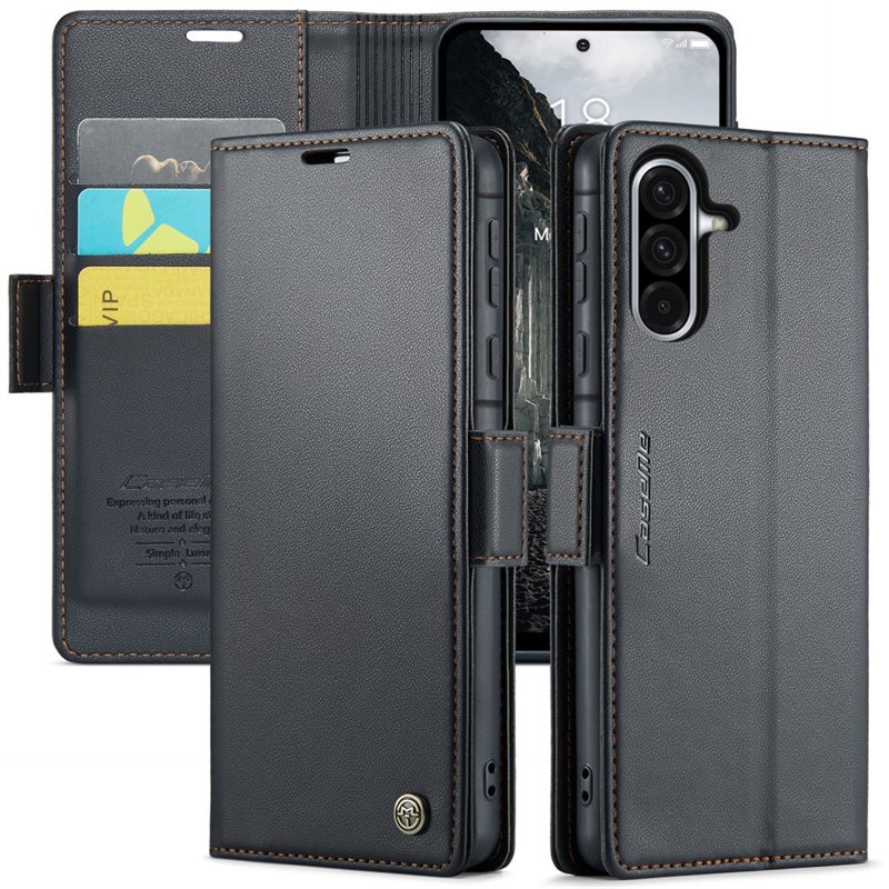 CaseMe Samsung Galaxy A56 Slimmat RFID-plånboksfodral, Svart - Tunt mobilfodral med plånbok och RFID-skydd