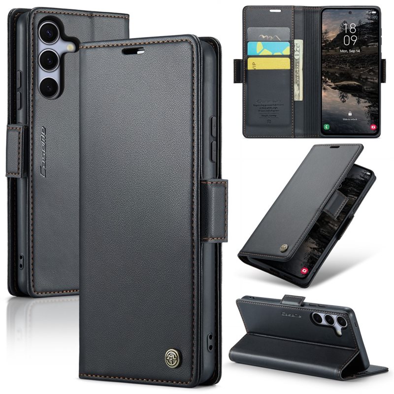 CaseMe Samsung Galaxy S25 Plus Slimmat RFID-plånboksfodral, Svart - Tunt mobilfodral med plånbok och RFID-skydd