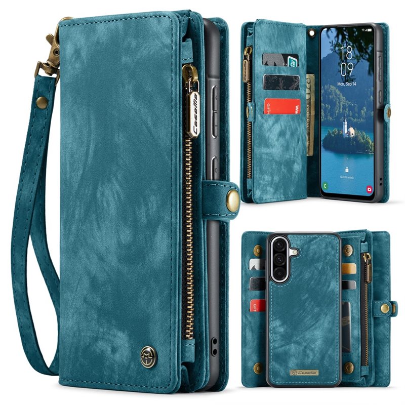 CaseMe Samsung Galaxy A56 Rymligt plånboksfodral med många kortfack, Blå - Mobilfodral med extra många kortplatser - Korthållare