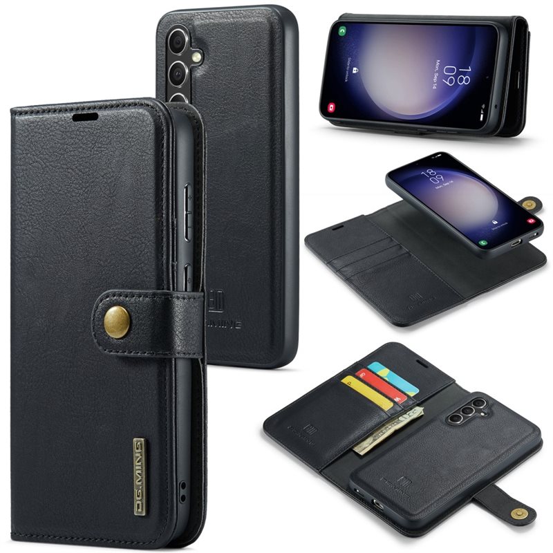 DG.MING Samsung Galaxy A56 Plånboksfodral med avtagbart skal, Black - Stilrent läderfodral med avtagbart magnetiskt skal