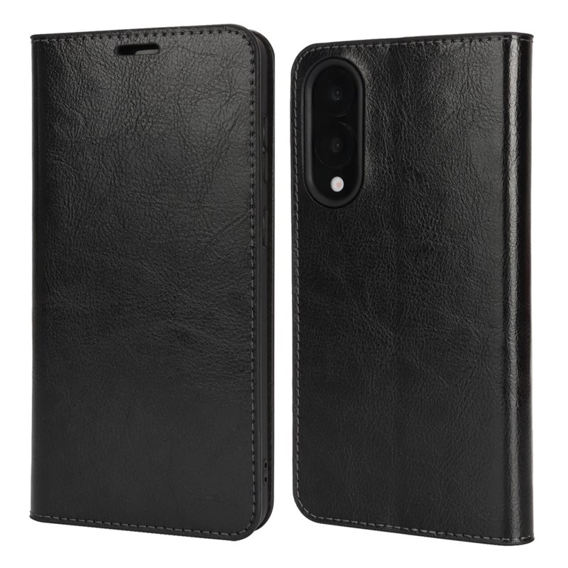 Samsung Galaxy S25 Edge Smidigt mobilfodral i äkta läder, Svart - Tunt fodral med kortfack och ställfunktion