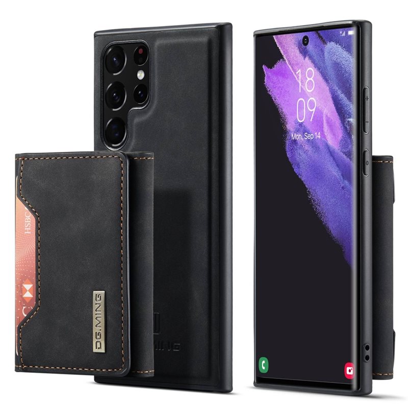 DG.MING Samsung Galaxy S23 Ultra Skal med avtagbar plånbok, svart - Stilrent läderskal med avtagbar plånbok och stativfunktion