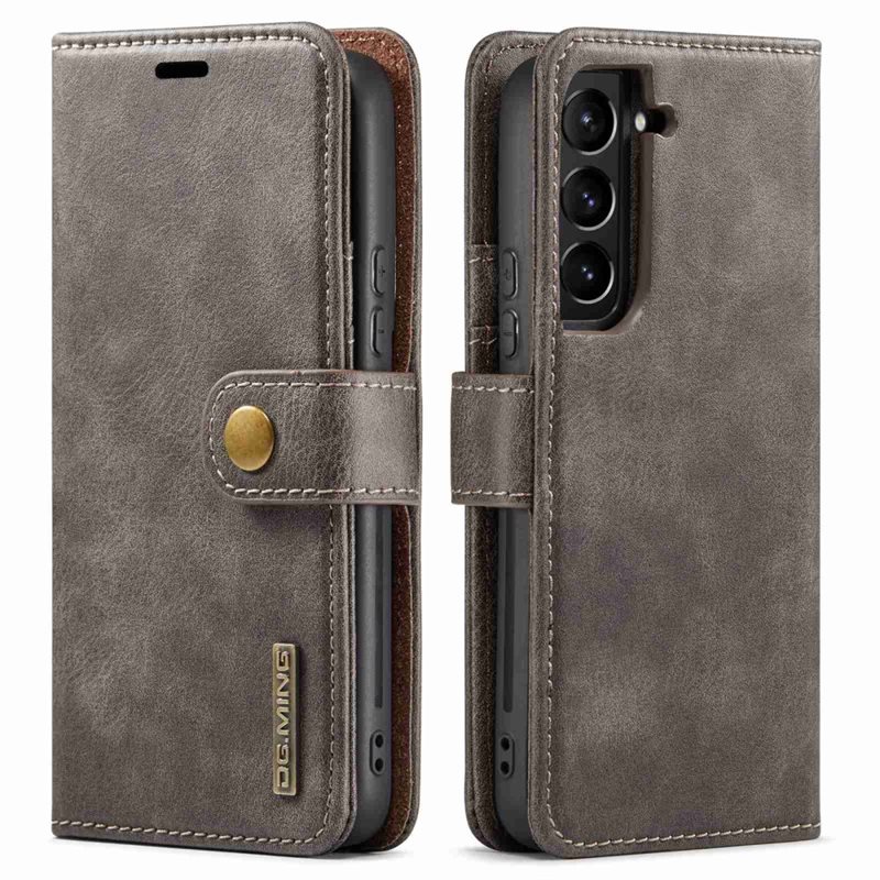 DG.MING Samsung Galaxy S23 Plånboksfodral med avtagbart skal, Brown - Stilrent läderfodral med avtagbart magnetiskt skal