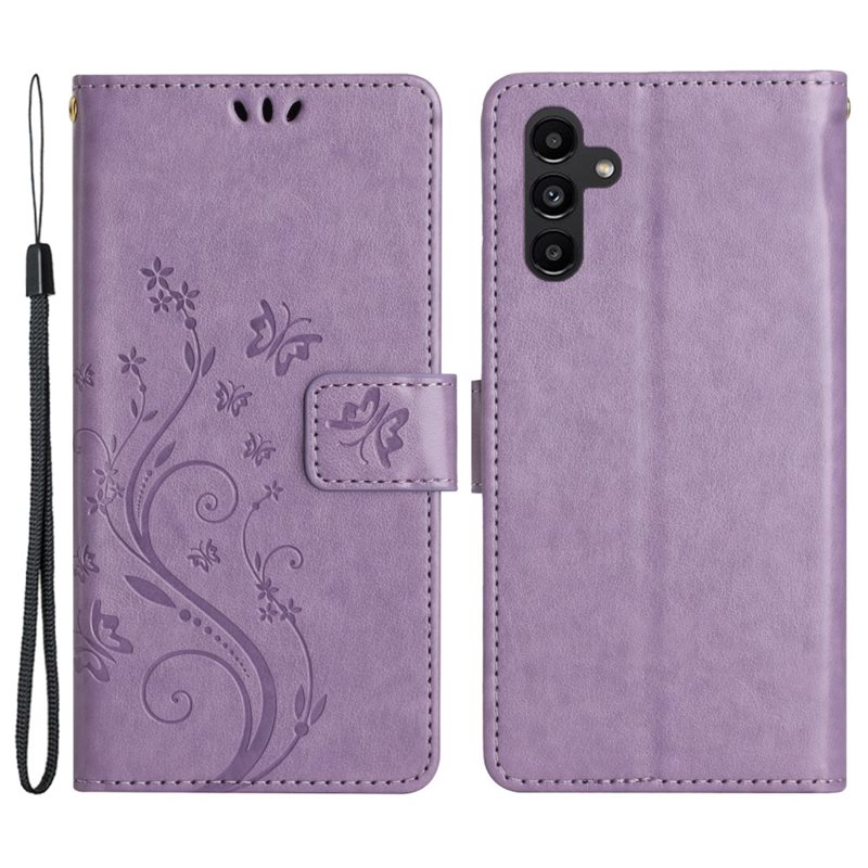 Samsung Galaxy A54 Mobilfodral med fjärilar, Lila - Fint plånboksfodral med mönster