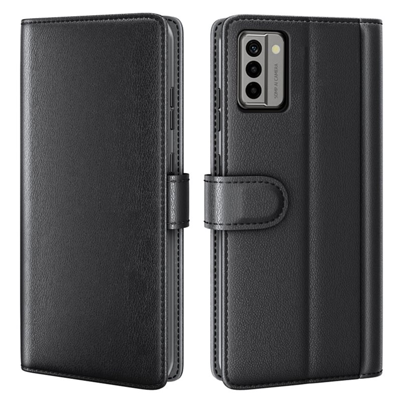 Nokia G22 Plånboksfodral i Äkta Läder, Svart - Stilrent plånboksfodral med plats för sedlar och kort