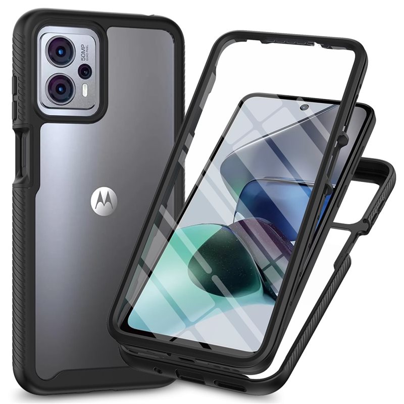 Motorola Moto G23 Mobilskal Full Protection, Svart - Heltäckande skal med integrerat skärmskydd