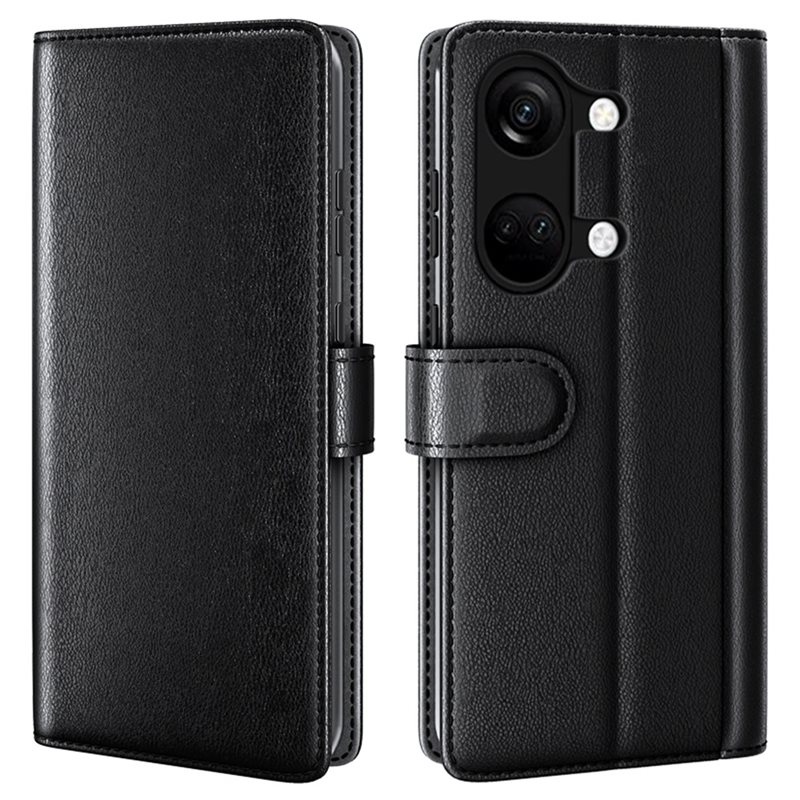 OnePlus Nord 3 Plånboksfodral i Äkta Läder, Svart - Stilrent plånboksfodral med plats för sedlar och kort