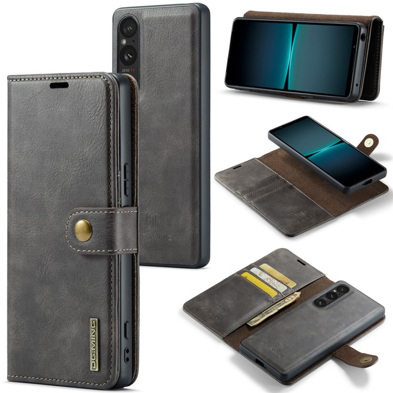 DG.MING Sony Xperia 1 V Plånboksfodral med avtagbart skal, Brown - Stilrent läderfodral med avtagbart magnetiskt skal