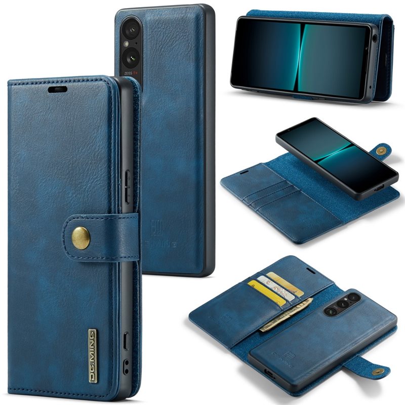 DG.MING Sony Xperia 1 V Plånboksfodral med avtagbart skal, Blue - Stilrent läderfodral med avtagbart magnetiskt skal