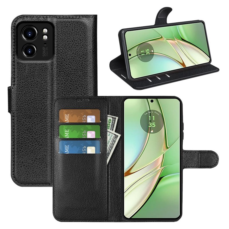 Motorola Edge 40 Enkelt mobilfodral, Svart - Praktiskt plånboksfodral med plats för sedlar och kort