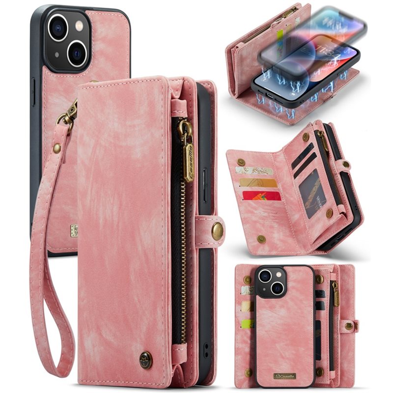 CaseMe iPhone 15 Rymligt plånboksfodral med många kortfack, Rosa - Mobilfodral med extra många kortplatser - Korthållare