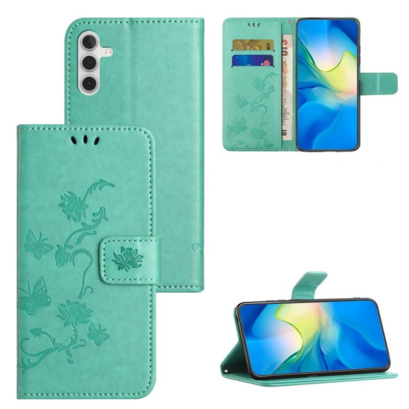 Samsung Galaxy A05s Mobilfodral med fjärilar, Grön - Fint plånboksfodral med mönster