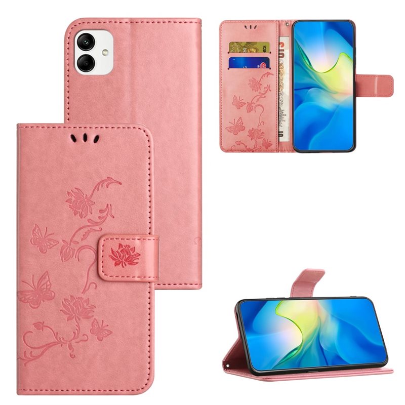 Motorola Moto G54 Mobilfodral med fjärilar, Rosa - Fint plånboksfodral med mönster