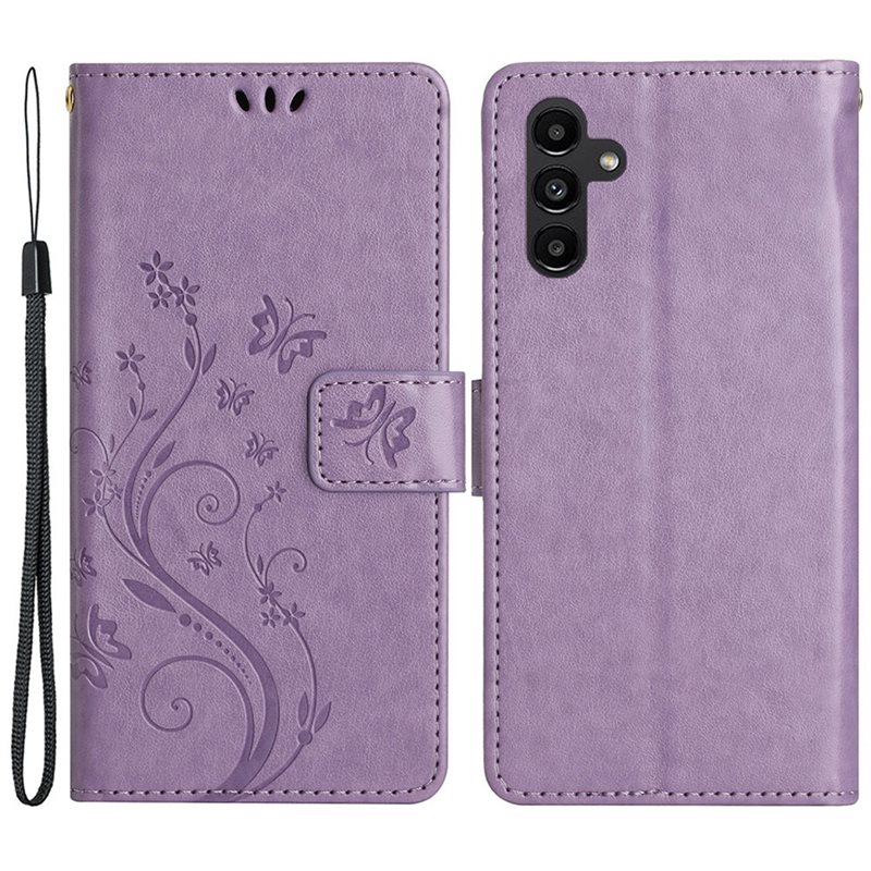 Samsung Galaxy A25 Mobilfodral med fjärilar, Lila - Fint plånboksfodral med mönster