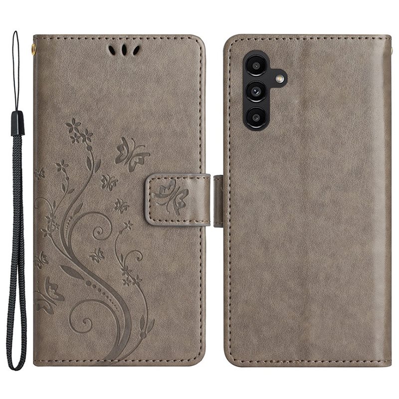 Samsung Galaxy A25 Mobilfodral med fjärilar, Grå - Fint plånboksfodral med mönster