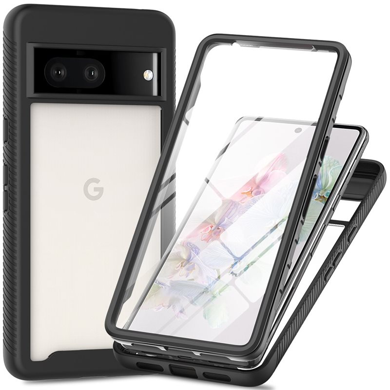 Google Pixel 8 Mobilskal Full Protection, Svart - Heltäckande skal med integrerat skärmskydd