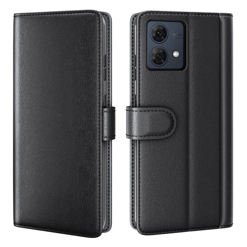 Motorola Moto G84 Plånboksfodral i Äkta Läder, Svart - Stilrent plånboksfodral med plats för sedlar och kort