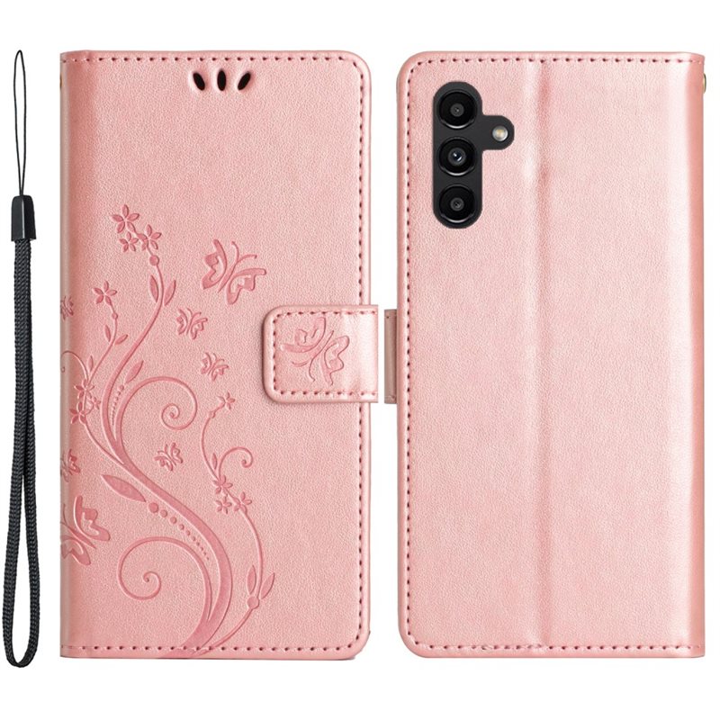 Samsung Galaxy A15 Mobilfodral med fjärilar, Rosa - Fint plånboksfodral med mönster