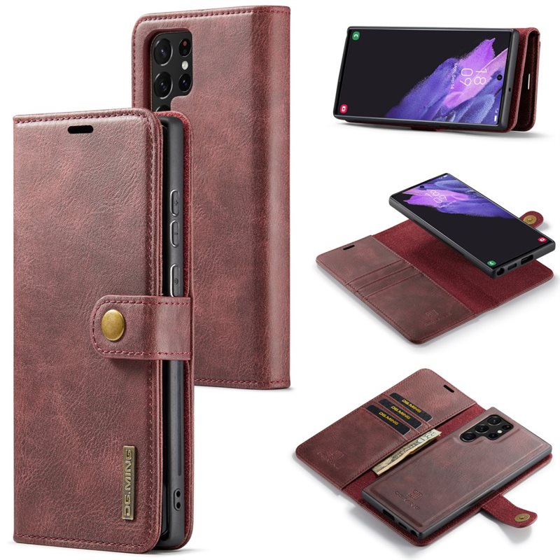 DG.MING Samsung Galaxy S24 Ultra Plånboksfodral med avtagbart skal, Red - Stilrent läderfodral med avtagbart magnetiskt skal