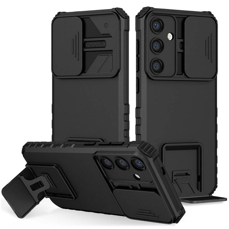 Samsung Galaxy S24 Plus Skal med Kickstand & Kameraskydd, Svart - Kameralucka utfällbart stöd