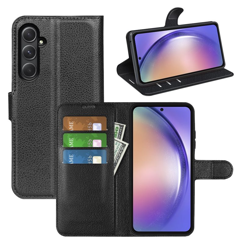 Samsung Galaxy A55 Enkelt mobilfodral, Svart - Praktiskt plånboksfodral med plats för sedlar och kort