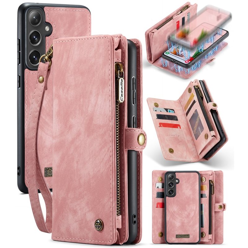 CaseMe Samsung Galaxy S24 Plus Rymligt plånboksfodral med många kortfack, Rosa - Mobilfodral med extra många kortplatser - Korthållare