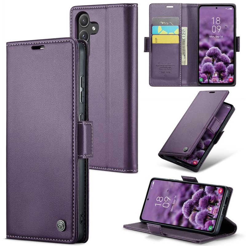 CaseMe Samsung Galaxy A55 Slimmat RFID-plånboksfodral, Lila - Tunt mobilfodral med plånbok och RFID-skydd
