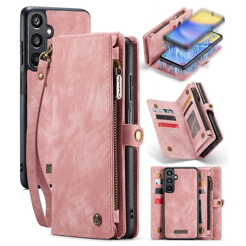 CaseMe Samsung Galaxy A05s Rymligt plånboksfodral med många kortfack, Rosa - Mobilfodral med extra många kortplatser - Korthållare