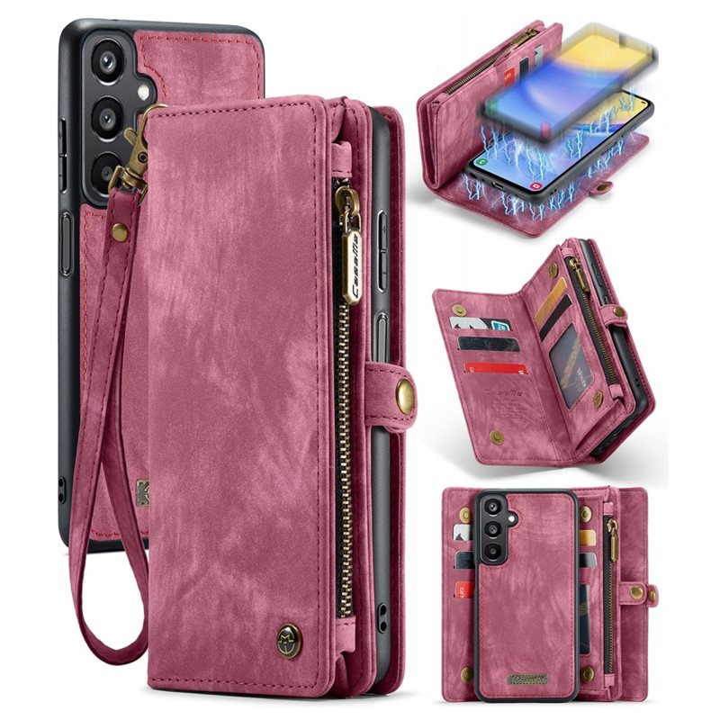 CaseMe Samsung Galaxy A05s Rymligt plånboksfodral med många kortfack, Röd - Mobilfodral med extra många kortplatser - Korthållare