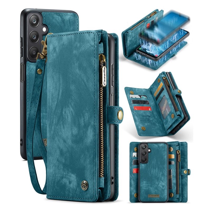 CaseMe Samsung Galaxy A25 Rymligt plånboksfodral med många kortfack, Blå - Mobilfodral med extra många kortplatser - Korthållare