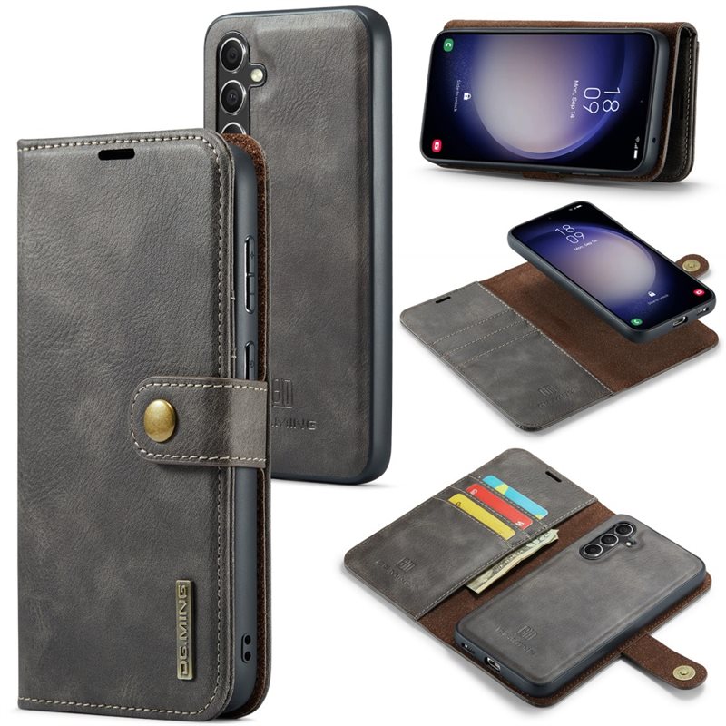 DG.MING Samsung Galaxy A55 Plånboksfodral med avtagbart skal, Brown - Stilrent läderfodral med avtagbart magnetiskt skal