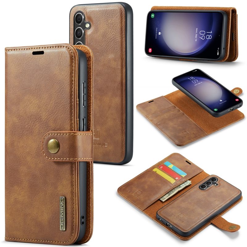 DG.MING Samsung Galaxy A35 Plånboksfodral med avtagbart skal, Cognac - Stilrent läderfodral med avtagbart magnetiskt skal