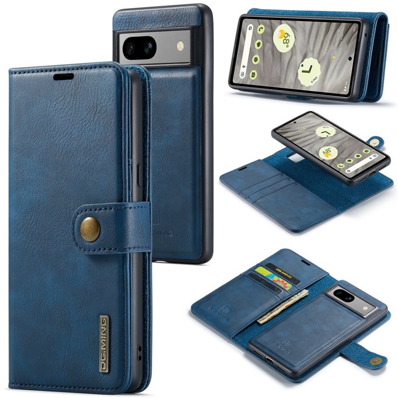 DG.MING Google Pixel 8a Plånboksfodral med avtagbart skal, Blue - Stilrent läderfodral med avtagbart magnetiskt skal