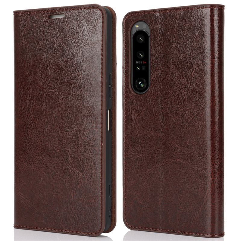 Sony Xperia 1 VI Smidigt mobilfodral i äkta läder, Mörkbrun - Tunt fodral med kortfack och ställfunktion