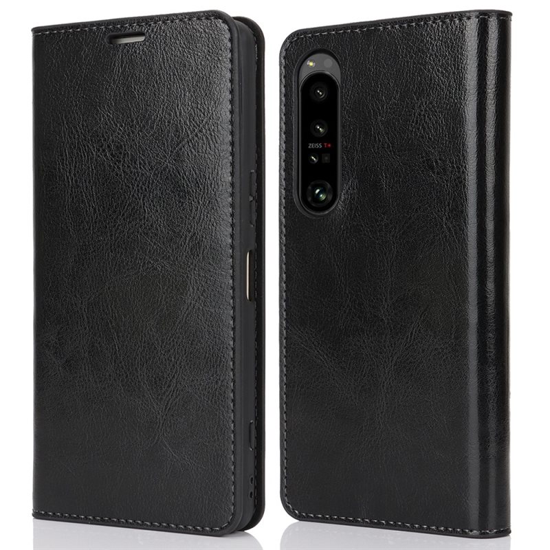 Sony Xperia 1 VI Smidigt mobilfodral i äkta läder, Svart - Tunt fodral med kortfack och ställfunktion