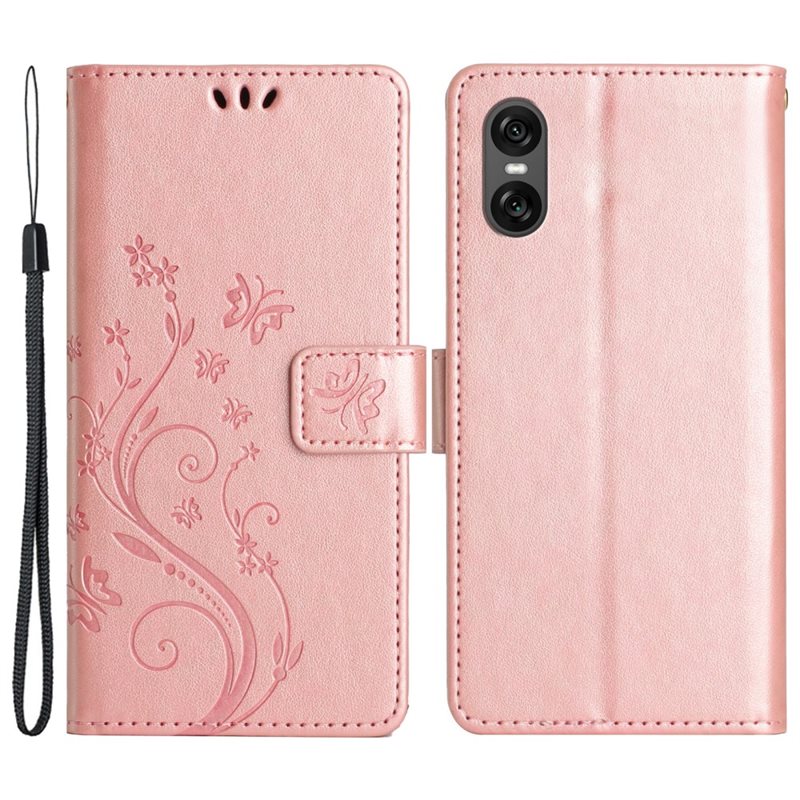 Sony Xperia 10 VI Mobilfodral med fjärilar, Rosa - Fint plånboksfodral med mönster
