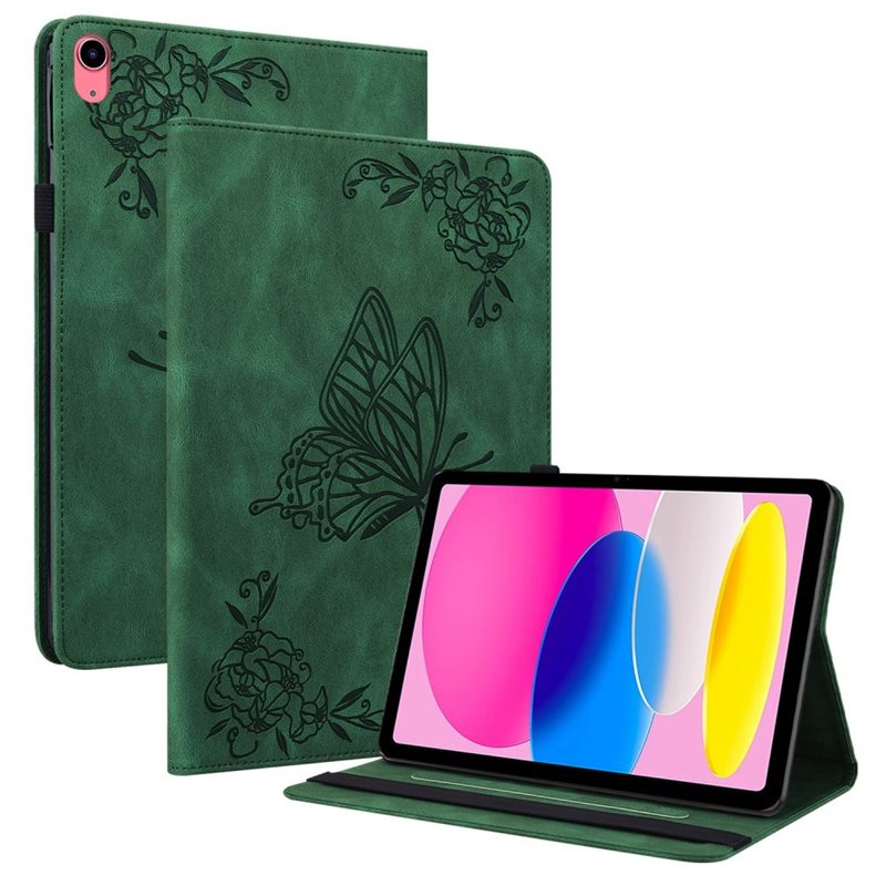 Apple iPad 10.9 10th Gen (2022) Fodral med fjärilar, Grön - Skyddande fodral i fin design