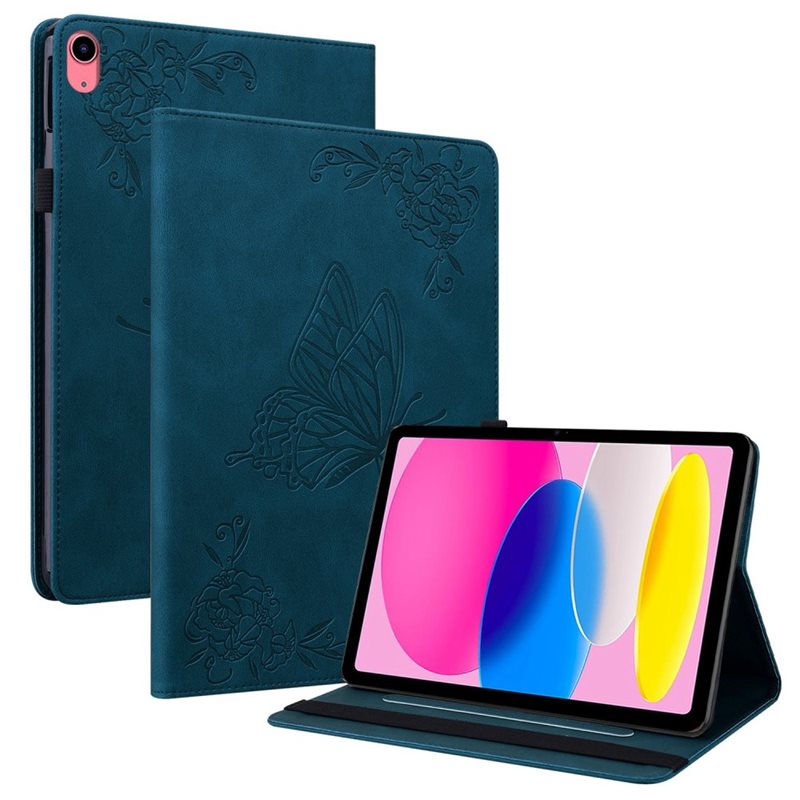 Apple iPad 10.9 10th Gen (2022) Fodral med fjärilar, Blå - Skyddande fodral i fin design