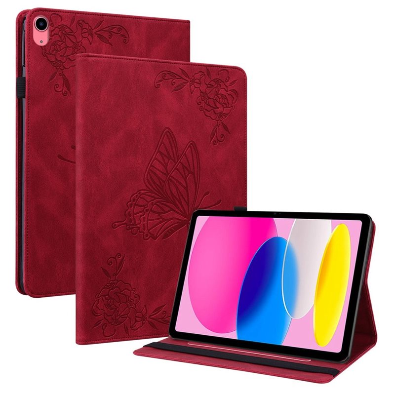 Apple iPad 10.9 10th Gen (2022) Fodral med fjärilar, Röd - Skyddande fodral i fin design