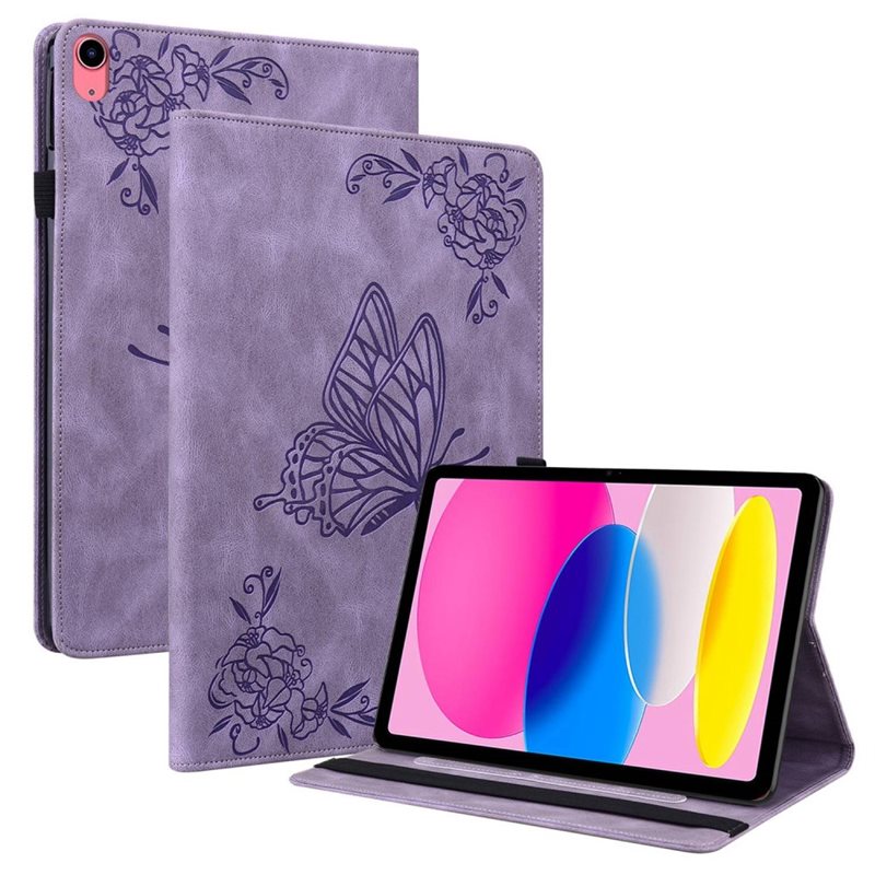 Apple iPad 10.9 10th Gen (2022) Fodral med fjärilar, Lila - Skyddande fodral i fin design